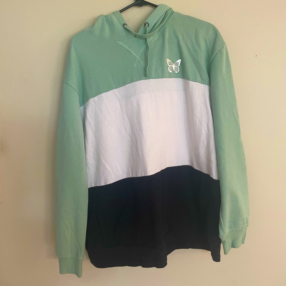 Blue/ White/ Black Stripped Sweatshirt with Butterfly Logo